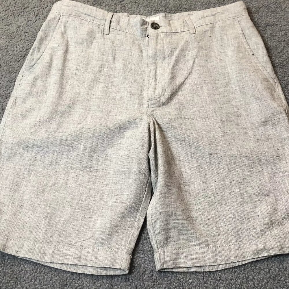 Goodfellow Men’s Linden Chino Shorts Sz 32 Flat Front Linen Blend 9” Inseam Gray